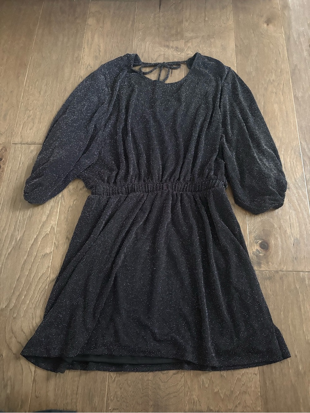 Show Me Your MuMu Black Sparkle Tie-Back Waist Dress large